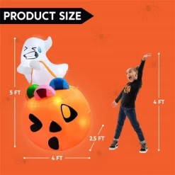 Joyfy 5 FT Halloween Inflatables Outdoor Decorations, Inflatable Cute Ghost Lift Pumpkin Candy Bag With LEDs For Halloween Yard Garden Lawn Decoration -Halloween Costume Store GUEST cdb1ac40 e5ce 40f2 8ce1 98f2e788c2fb