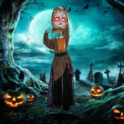 HOMCOM Halloween Doll With Simulated Wound Cracks, Animatronic Prop W/ Light Up Eyes For Party