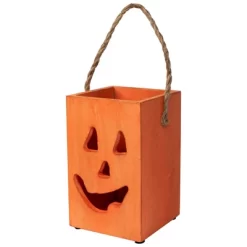 Northlight Large Orange Wood Jack O Lantern Halloween Candle Lantern - 8" -Halloween Costume Store GUEST d7f459cd 2e19 44a4 9611 b20aed25e4d6