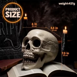 Joyfy Halloween Skeleton Decorations 7.5" Plastic Skull Human Head Bone Indoor Outdoor Decor Spooky Scene Party Favors Haunted House Graveyard Props