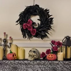 Joyfy Halloween Decorations 13.5in Black Feather Wreath, Party Decor Porch Patio Window Indoor Outdoor Decor, Halloween Wreath Props Party Favors -Halloween Costume Store GUEST dbca6d70 2da2 4e64 992e d3e021f72055