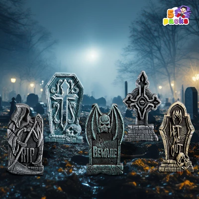 Joyfy 5Pcs 17" Halloween Foam RIP Graveyard Tombstones Decorations, Headstones Graveyard Cemetery Gravestones Prop With 12 Stakes, Yard Lawn Garden 6 Joyfy 5Pcs 17" Halloween Foam RIP Graveyard Tombstones Decorations, Headstones Graveyard Cemetery Gravestones Prop With 12 Stakes, Yard Lawn Garden - Image 6
